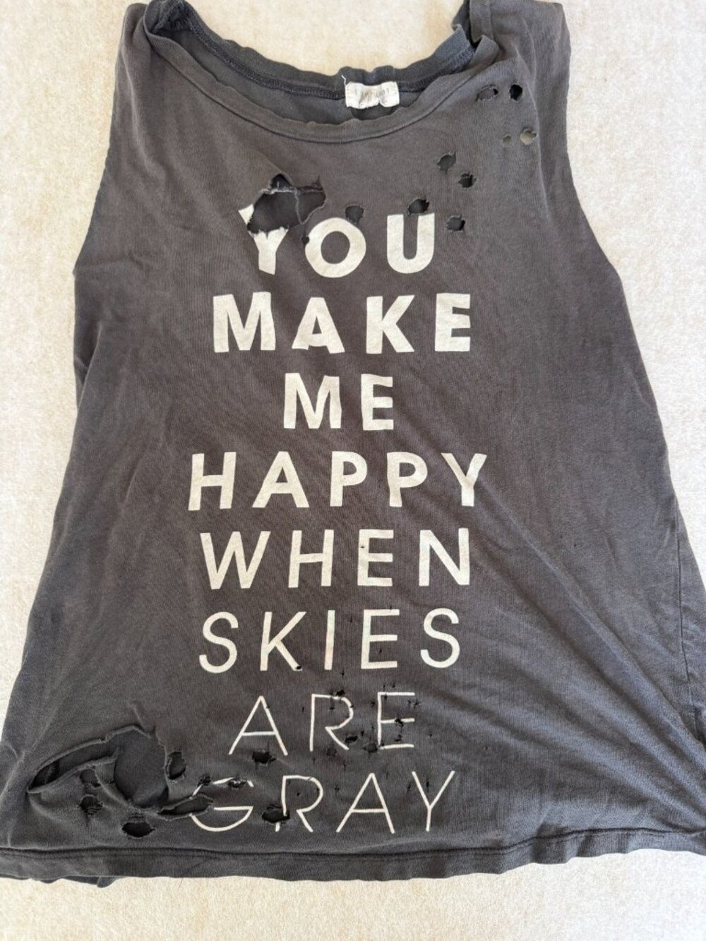 Distressed Graphic Tank Womens M Gray “You Make Me Happy” Sleeveless 1052